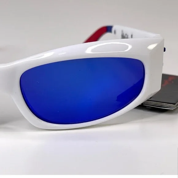 LE SPECS Adam Selman The Edge Sunglasses NEW White WIth Blue Mirror Lenses - Picture 7 of 16